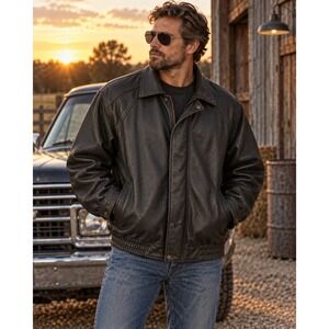 Vintage Wilsons Leather Bomber Jacket Men's LT Black Genuine Leather Large Tall
